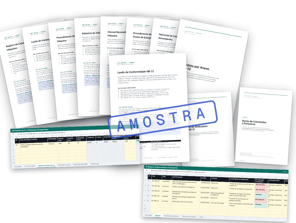 Capas reais dos modelos, das planilhas e dos bônus do plano Completo, com carimbo de amostra.